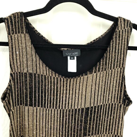 VTG 90s Xscape Shimmer Stretch Gold/Black Sleeveless Shell Top M - Picture 4 of 12